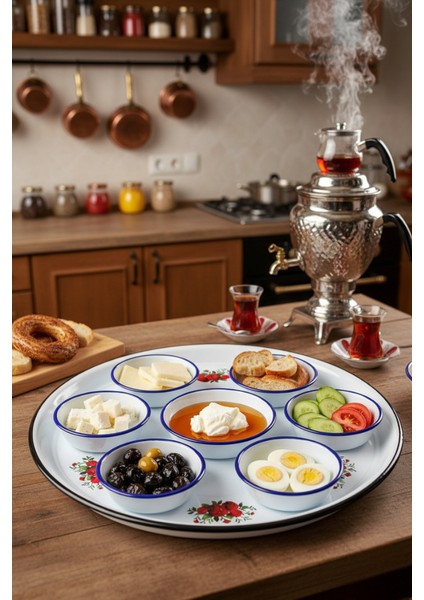 70 No Emaye Sini Sofra, Yemek Sunum Tepsi, Yer Sofrası Çinko ~68 cm fırsatları