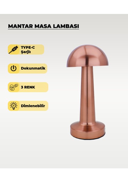 Rose Mantar Masa Lambası - Dokunmatik - 3 Renk Işık