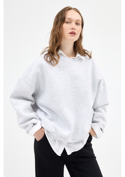 Karmelanj Bisiklet Yaka Oversize Kadın Sweatshirt 9152M