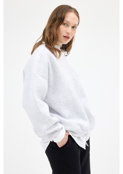 Karmelanj Bisiklet Yaka Oversize Kadın Sweatshirt 9152M