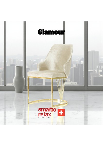 Glamour 2’li Sandalye Seti — Metal Ayaklı, Bej Kumaş