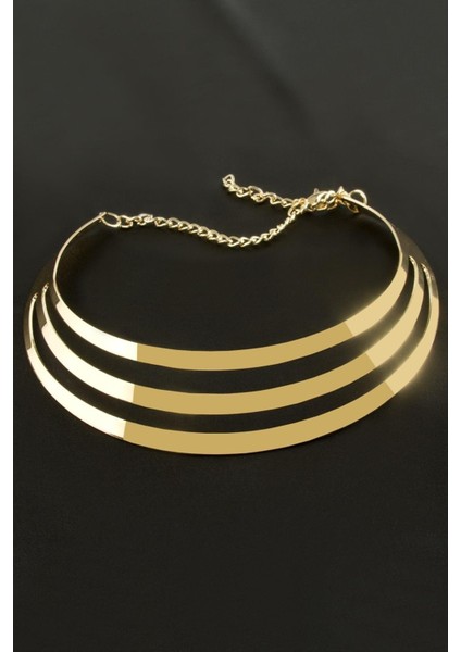 Ds-Derin Çizgili Metal Tasma Kolye-Sarı