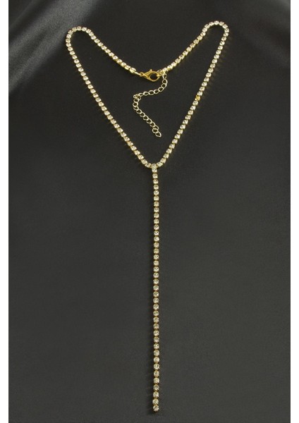 Ds-Derin Şerit Taşlı Çelik Kolye 4 Mm-Sarı