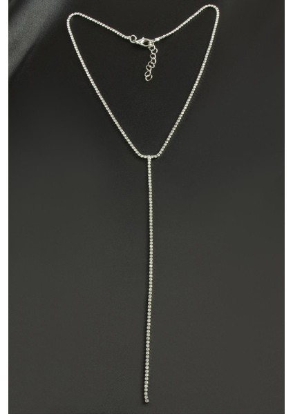 Ds-Derin Şerit Taşlı Çelik Kolye 2 Mm-Gümüş Rengi