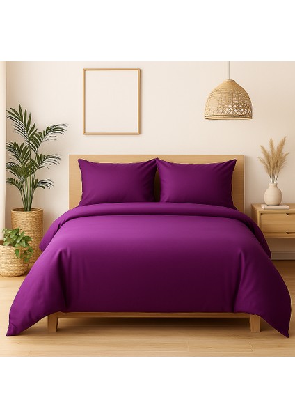 Tek Kişilik %100 Pamuk Nevresim Takımı 160 x 220 cm , Lastikli Çarşaflı Set, Mor
