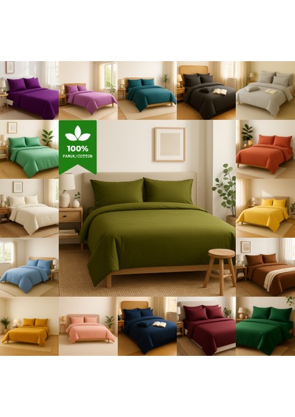 Tek Kişilik %100 Pamuk Nevresim Takımı 160 x 220 cm , Lastikli Çarşaflı Set, Zeytin Yeşili modelleri