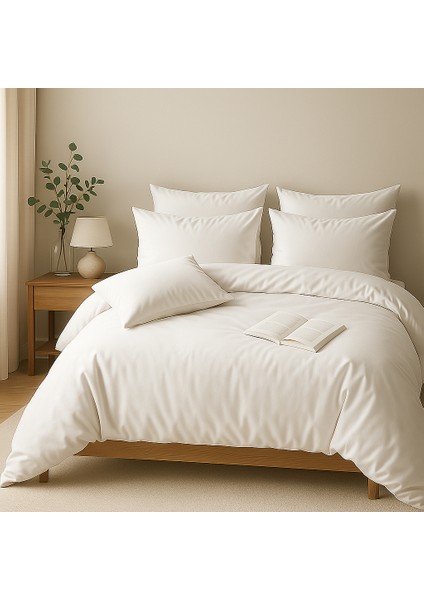 Çift Kişilik Pamuk Nevresim Takımı 200 x 220 cm , Lastikli Çarşaflı Set, Beyaz