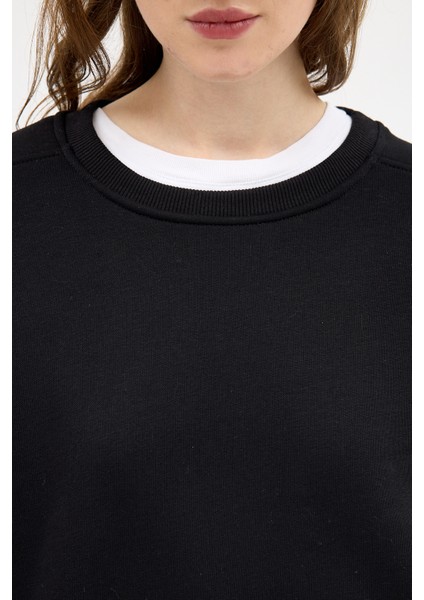 Siyah Bisiklet Yaka Oversize Kadın Sweatshirt 9152M