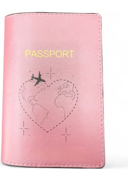 Pembe Kalp Tasarım Deri Pasaport Kılıfı