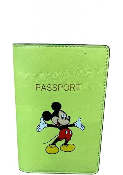 Disney Temalı Yeşil Deri Pasaport Kılıfı