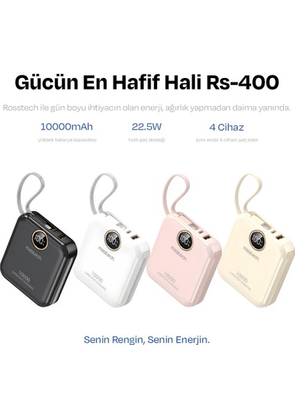 RS-400 10.000MAH Ultra Slim 22.5W Pd Dijital Ekranlı Dahili Çift Kablolu Powerbank modelleri