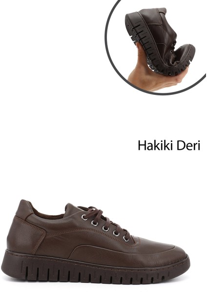 Kadın Kahve Bağcıklı Hakiki Deri Comfort Ayakkabı