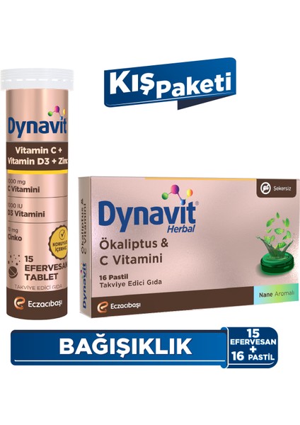 C Vit + D + Çinko 15 Efervesan & Herbal Pastil Ökaliptus + C Vitamini - Kış Paketi