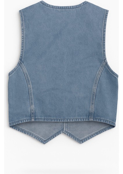 Kadın Cepli %100 Pamuk Açık Mavi Jean Yelek indirimleri