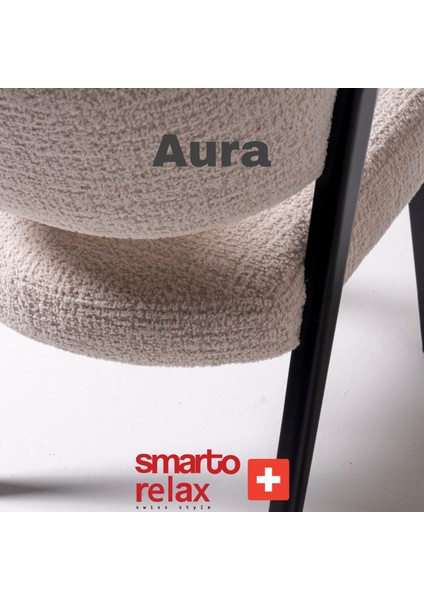 Aura 2’li Sandalye — Ahşap/Siyah Ayaklı, Krem Kumaş