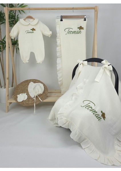 Müslin Yeni Doğan 4katlı Organik %100PAMUK Kişiye Özgü Nakışlı Hastane Çıkış Seti (Kablunbağa Model) fiyatları