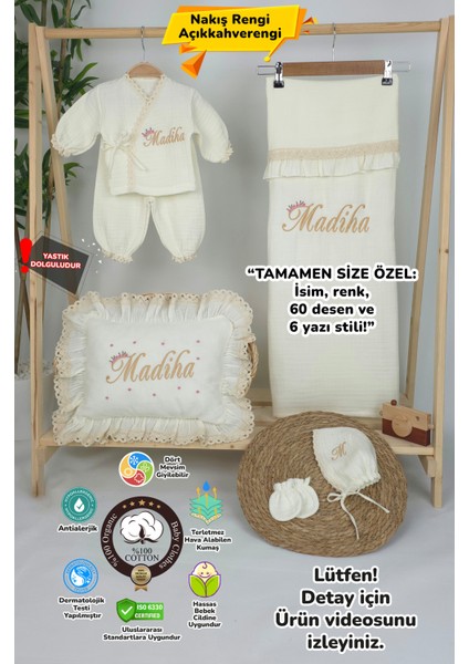 Müslin Yeni Doğan 4katlı Organik %100PAMUK Kişiye Özgü Nakışlı Hastane Çıkış Seti (Papatya Model-10)