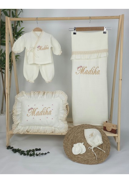 Müslin Yeni Doğan 4katlı Organik %100PAMUK Kişiye Özgü Nakışlı Hastane Çıkış Seti (Papatya Model-10) fiyatları