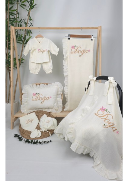 Müslin Yeni Doğan 4katlı Organik %100PAMUK Kişiye Özgü Nakışlı Hastane Çıkış Seti(Çiçekli Model-1) fiyatları
