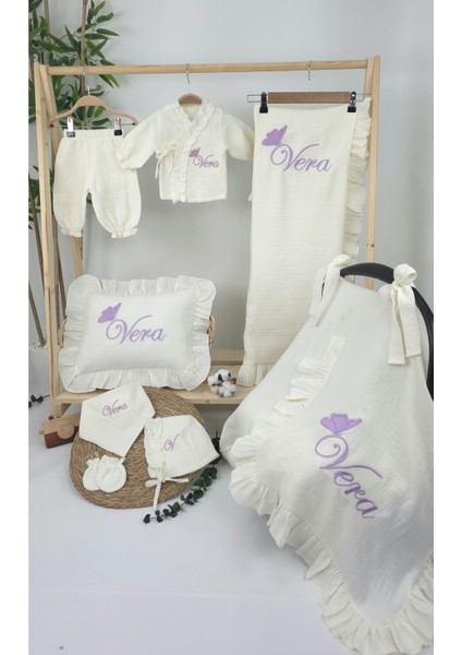 - Müslin Yeni Doğan 4katlı Organik %100PAMUK Kişiye Özgü Nakışlı Hastane Çıkış Seti(Tekli Kelebek-1) fiyatları