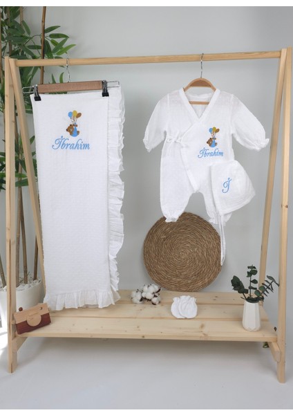 Müslin Yeni Doğan 4katlı Organik %100PAMUK Kişiye Özgü Nakışlı Hastane Çıkış Seti-Ayıcık Model fiyatları