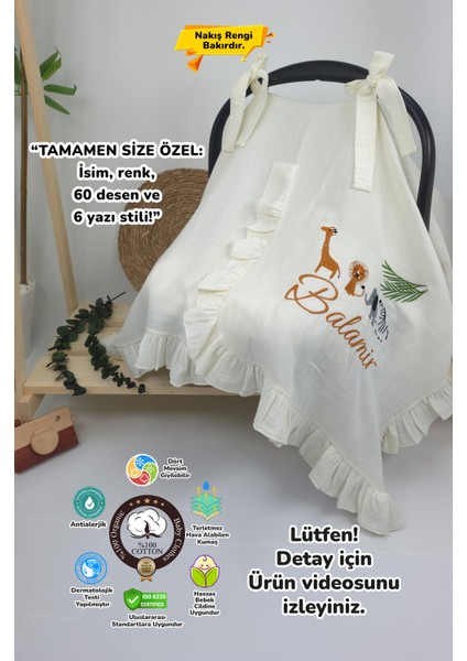 Müslin Yeni Doğan 4katlı Organik %100PAMUK Kişiye Özgü Nakışlı Hastane Çıkış Seti-Safari Model