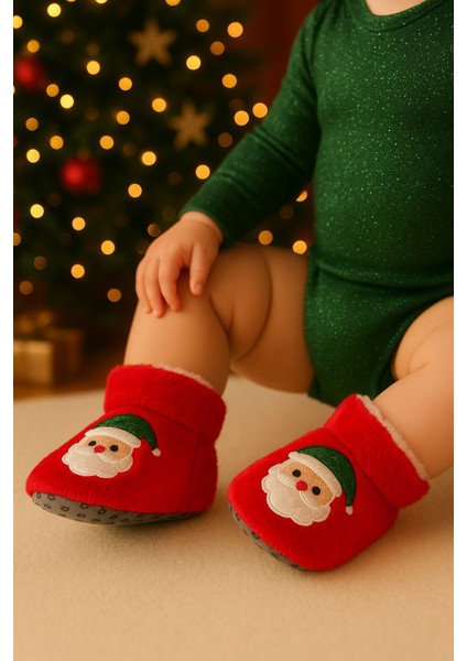 Bebek & Çocuk Kaydırmaz Tabanlı Ev Botu / Panduf / Kışlık Peluş Bot / Noel Baba Desenli modelleri