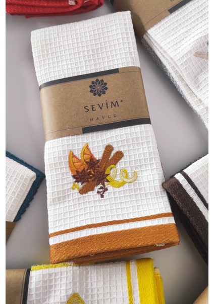 2’li Mutfak Havlusu – Portakal & Tarçın Nakışlı Kurulama Bezleri - 40 x 60 cm