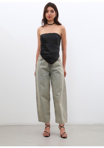 Kadın Yüksek Bel Skater Fit Jean Pantolon Kahverengi