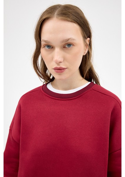 Bordo Bisiklet Yaka Oversize Kadın Sweatshirt 9152M indirimleri