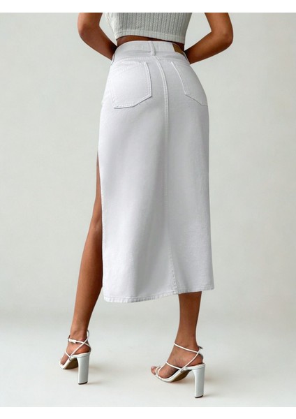 Kadın Yırtmaç Detaylı Kot Etek Beyaz fırsatları