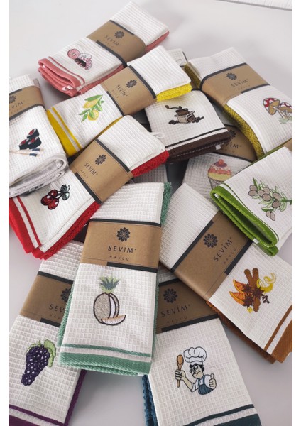 2’li Mutfak Havlusu – Limon Figürlü & Sarı Havlu Takımı - Yumuşak & Nakışlı Kurulama Bezleri - 40 x 60 cm