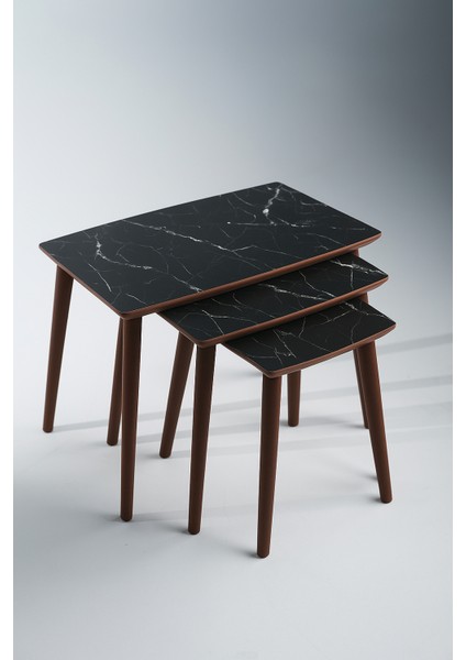 Istanbul Siyah Mermer 3'lü Zigon Sehpa %100 Mdf fiyatları