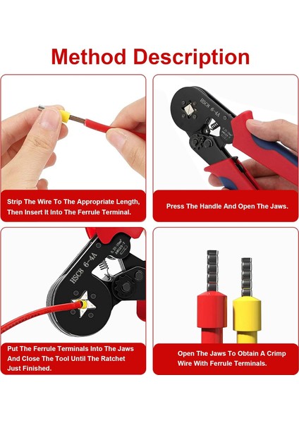 SE-3865-4 Yüksük Sıkma Pensesi 800 adet Terminal Hediyeli HSC8 6-4A / 0.25-10mm ² 23-7AWG Elektrik Teli Yüksük Sıkma Pensesi