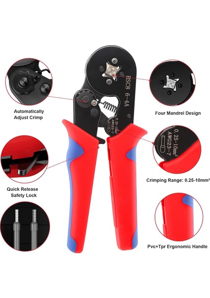 SE-3865-4 Yüksük Sıkma Pensesi 800 adet Terminal Hediyeli HSC8 6-4A / 0.25-10mm ² 23-7AWG Elektrik Teli Yüksük Sıkma Pensesi modelleri