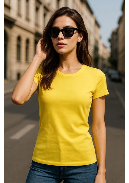 Kadın %100 Organik Pamuklu Relaxed Yıkamalı T-Shirt Bisiklet Yaka Kısa Kollu Kadın Basic Tişört