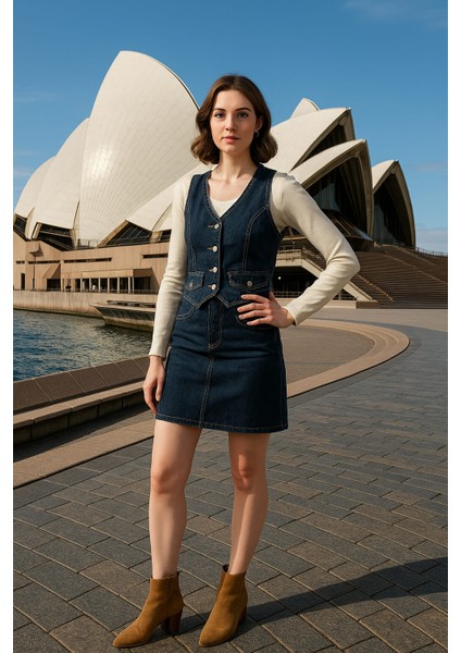 Kadın Jean Etek Diz Üstü