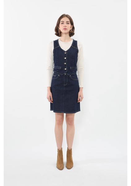 Kadın Jean Etek Diz Üstü