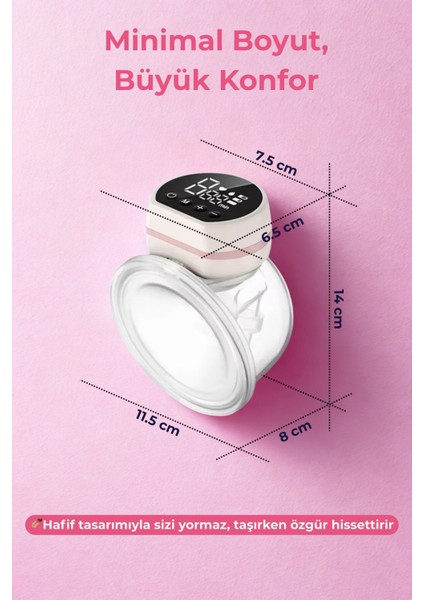 Giyilebilir Dijital Göğüs Pompası – Sessiz, 5 Modlu 15 Kademe Süt Sağma Cihazı (Tekli)