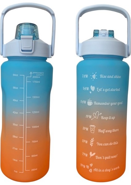 Mavi, 3’lü Set - Sticker’lı Pipetli Matara Seti - 2000ML,900ML,300ML modelleri