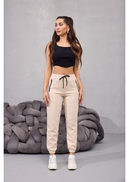 Kadın Yüksek Bel Likralı Rahat Kumaş Jogger Beli Lastikli Pantolon fırsatları