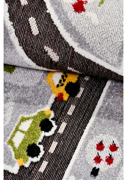 Oyun Şehri Çocuk Oyun Halısı | 3 Boyutlu Araba Yolu Desenli, Tozumaz, Kolay Temizlik, Jüt Tabanlı