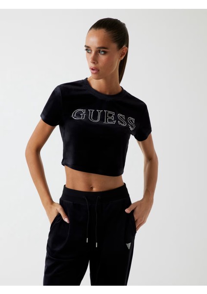 Kadife Kadın Crop T-Shirt V3BI01K0232
