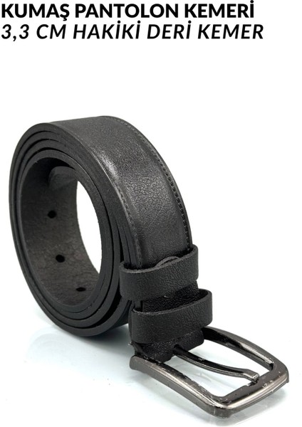 33 mm Doğal Deri Dikiş Baskı Erkek Kumaş Kemeri Siyah