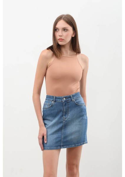 Kadın Mavi Mini Jean Etek