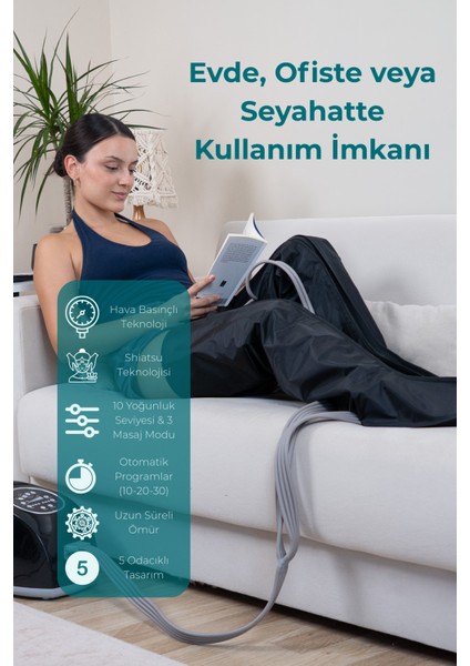 Hava Basınçlı 5 Odalı Bacak Kol Karın Giyilebilir Kontrol Panelli Lenf Drenaj Masaj Aleti fiyatları