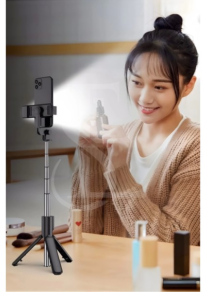 LED Işıklı Selfie Çubuğu Bluetooth Kumandalı Kablosuz Tripot Selfie Monopod Selfie Stick ( Lisinya )