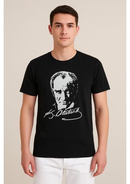 Atatürk Baskılı Siyah T-Shirt | Pamuk | Bisiklet Yaka fiyatları
