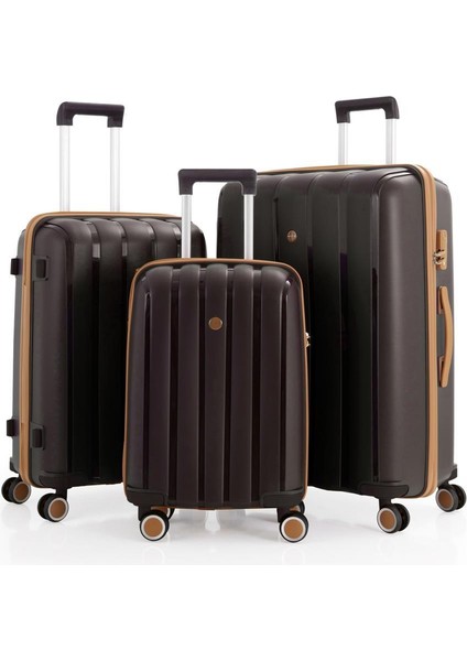 3lü Set Kırılmaz Silikon Valiz Bavul V305 Acı Kahve/şampanya