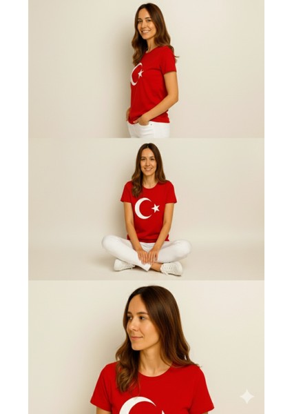 Türk Bayraklı Ay Yıldızlı Kırmızı T-Shirt | Pamuk | Yetişkin fiyatları